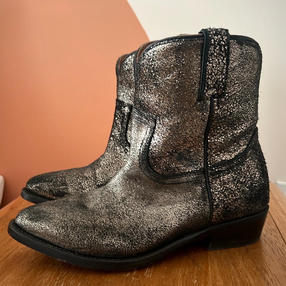 Frye Metallic Silver Western Ankle Boots